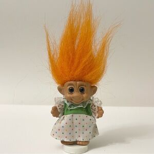 Vintage Troll Doll with Orange Hair Toy on Stand